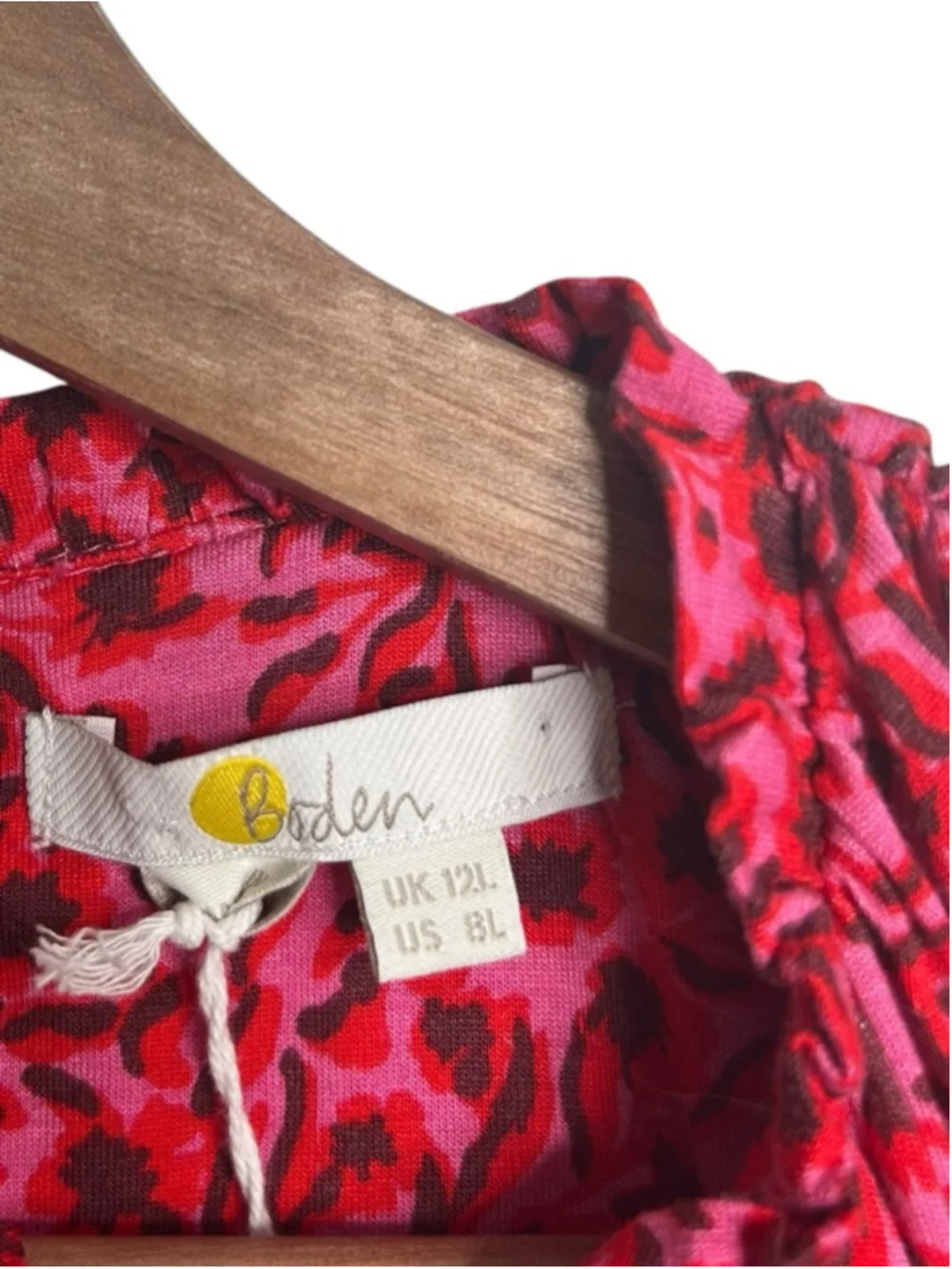 Boden Pink Red Yoke Detail Jersey Midi Dress in Gin Fizz Abstract Vine Size 8L - Picture 7 of 16